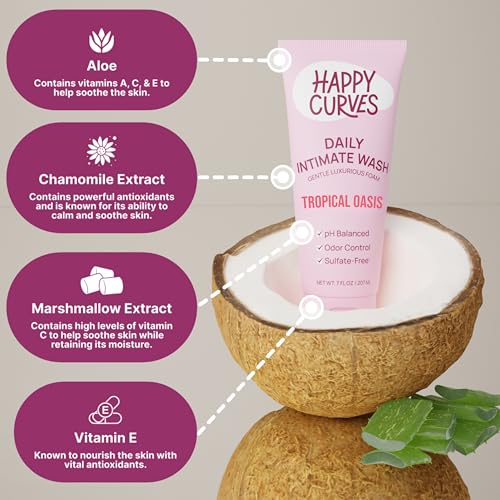 HAPPY CURVES Talc-Free Anti-Chafe Comfort Powder (Tahitian Vanilla) & pH Balanced Sulfate-Free Feminine Wash (Tropical Oasis) Bundle - Intimate Care for Women