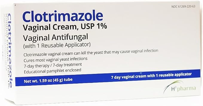 H2 pharma Clotrimazole Cream, USP 1%, 1.59 oz Tube with 1 Reusable Applicator, 7-Day Treatment