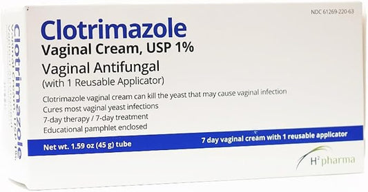 H2 pharma Clotrimazole Cream, USP 1%, 1.59 oz Tube with 1 Reusable Applicator, 7-Day Treatment