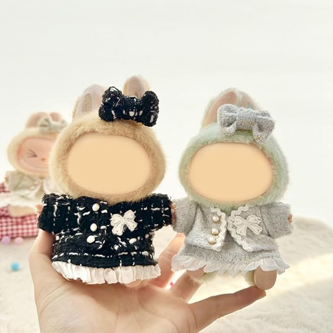 [3 in 1] 17cm Doll Clothes(NO Doll), Cute Dolls Outfit Accessories Luxury Style with Black Tweed Fabric Pearl Buttons & Dress Small Kawaii Clothes Set for Dolls (Style 11)