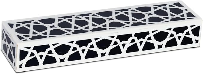 Handicrafts Home Decorative Storage Box with Lid, Black and White Moroccan Zellij Pattern Remote Holder, Slim Coffee Table Box, Geometric Lattice Box for Shelf & Desk Decor, Zellij 10 x 2.5 x 1.5