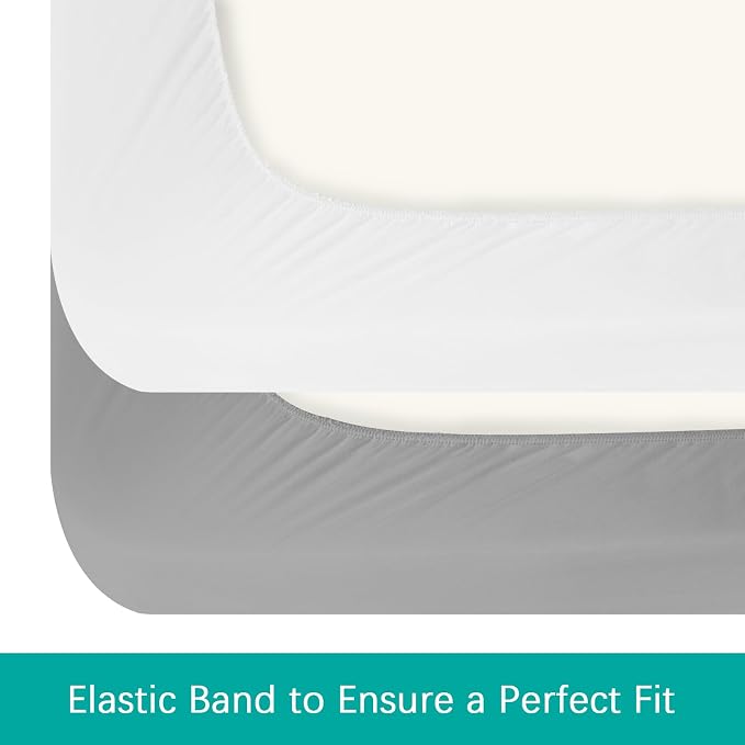Crib Sheets Waterproof 2 Pack, Crib Mattress Protector, Toddler Fitted Crib Sheet Neutral, Ultra Soft & Breathable Toddler Bed Sheets for Boys and Girls, Grey & White