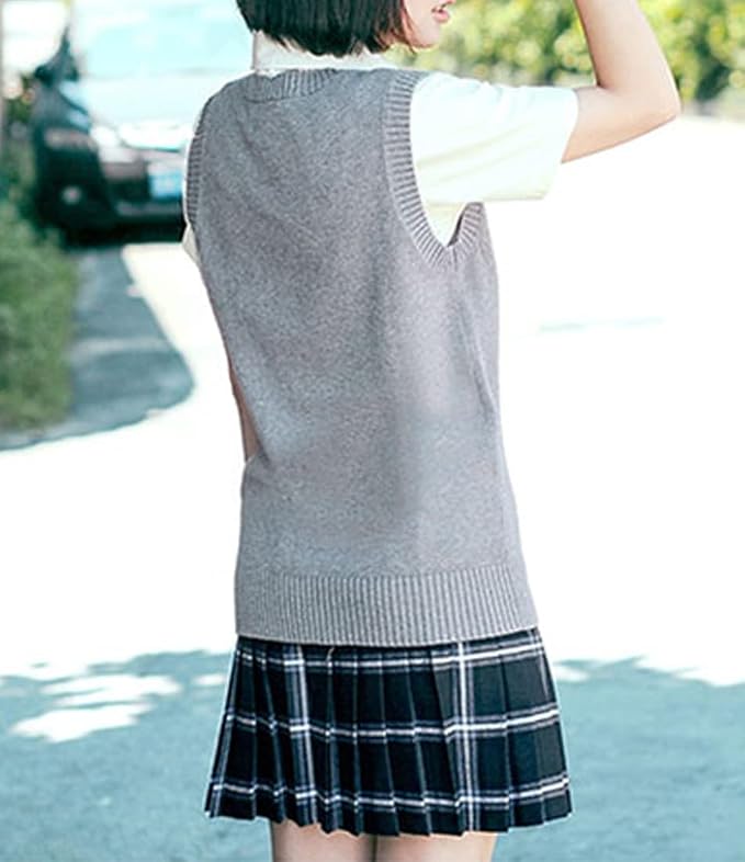jinghuiyue Women’s V Neck Sweater Vest School Uniform Solid Color Sleeveless Knit Sweaters Pullover Tank Tops