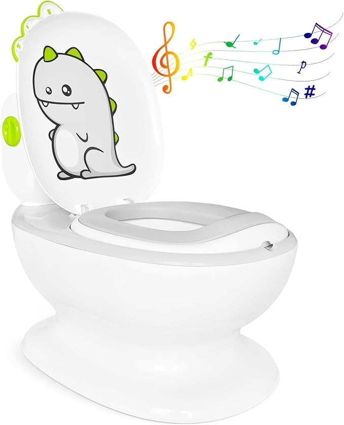 KtEli Toddler Potty Training Seat, Realistic Children's Toilet with Music for 1-3 Years, Dinosaurs Urinal Pot, Toilet Potty Seat for Boys and Girls with Splash Guard, Potty Training Toilet, White