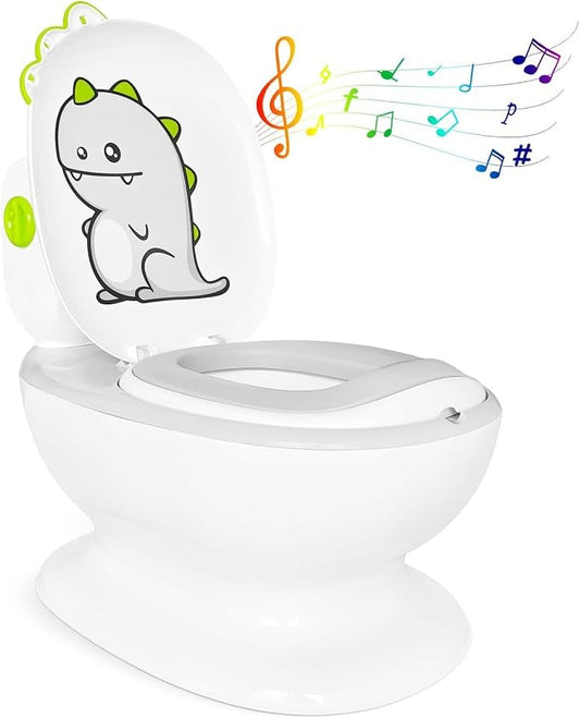 KtEli Toddler Potty Training Seat, Realistic Children's Toilet with Music for 1-3 Years, Dinosaurs Urinal Pot, Toilet Potty Seat for Boys and Girls with Splash Guard, Potty Training Toilet, White