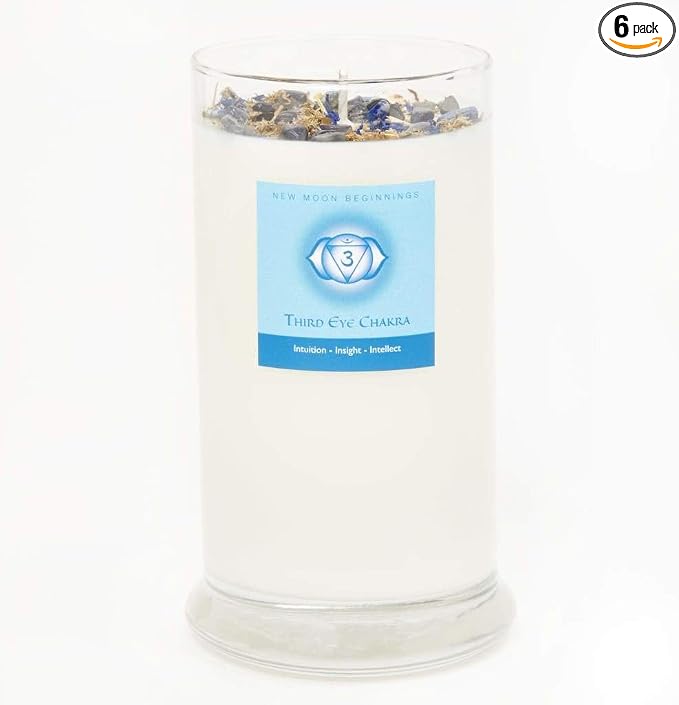 Third Eye Chakra Candle by New Moon Beginnings - Chakra Candles - Dried Flower, Herb, & Crystal Candles - Aromatherapy Candles - Soy Candle