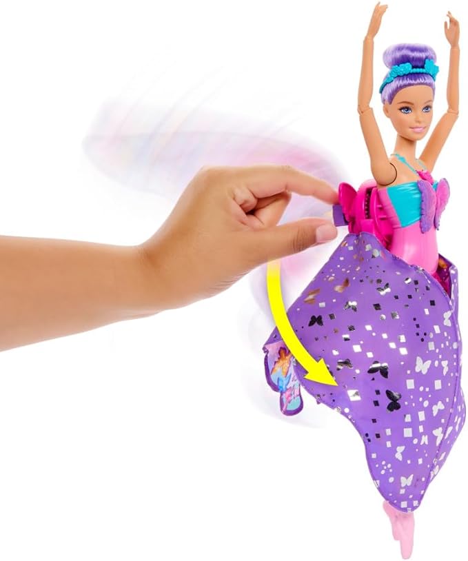 Barbie Dance and Flutter Doll with 2-in-1 Transformation from Dancer to Butterfly with Opening Wings, Purple Hair, Headpiece & Removable Tutu