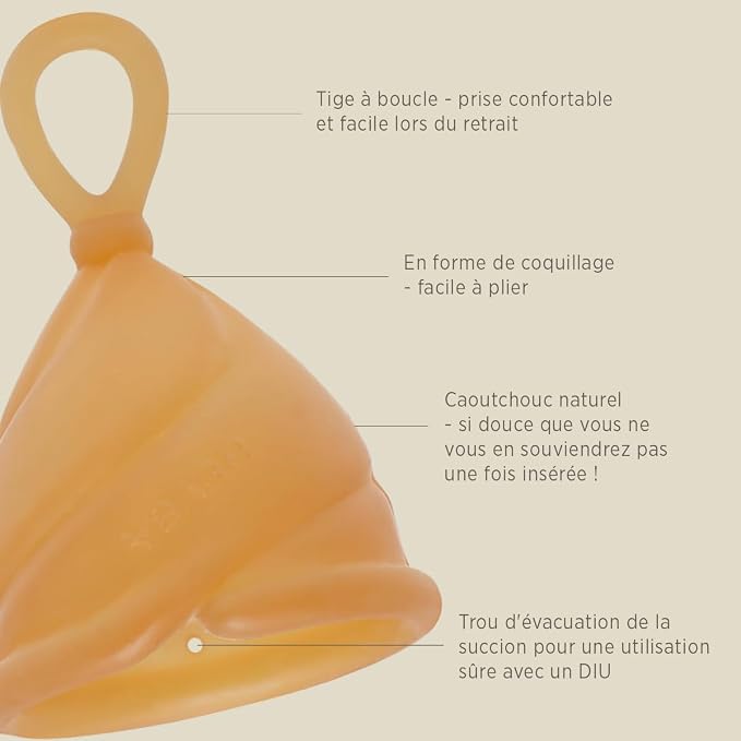 Hevea Loop Menstrual Cup Single-Pack Size 1 (Natural), Made from 100% Natural Rubber - Softest Period Cup - Wear for up to 12 Hours