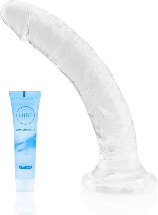 8.6'' Soft Realistic Dildo Sex Toy with Suction Cup for Hands-Free Play,Transparent Thick Penis Suitable for Women/Men/Gay/Couples with Thin and Slim can be Use for G spot and Anal