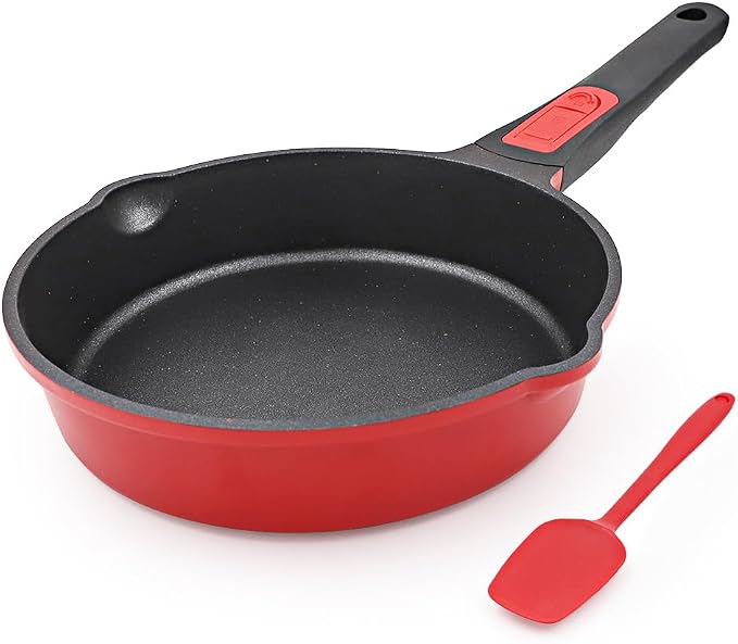 Small Frying Pan Nonstick, 8 Inch Non Stick Egg Skillet, Omelette Pan Non Toxic, Mini Pans for Cooking, Induction Cookware, Compatible with All Stoves, Detachable Handle, Oven Safe, Red