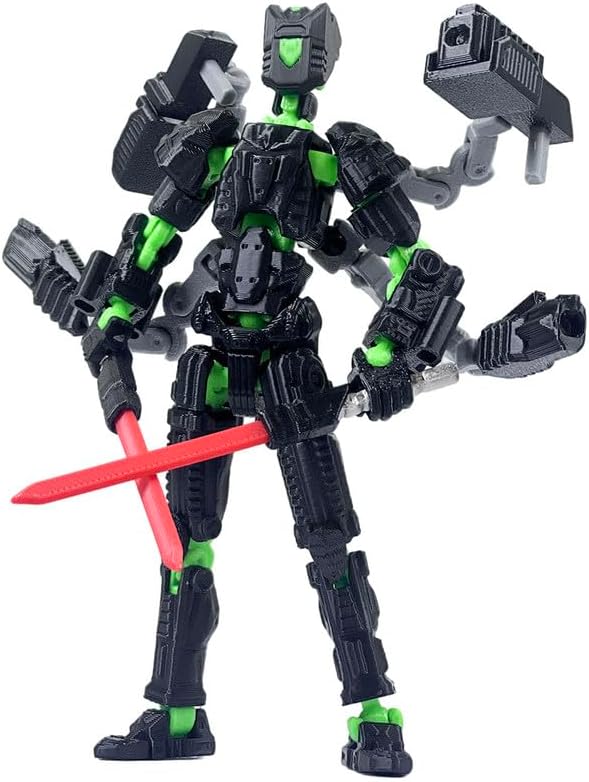 T13 Action Figure Set (Assembly Completed)，3D Printed Multi-Jointed, Desktop Decorations for Game Lovers Toys,5.5Inch (Black and Green)