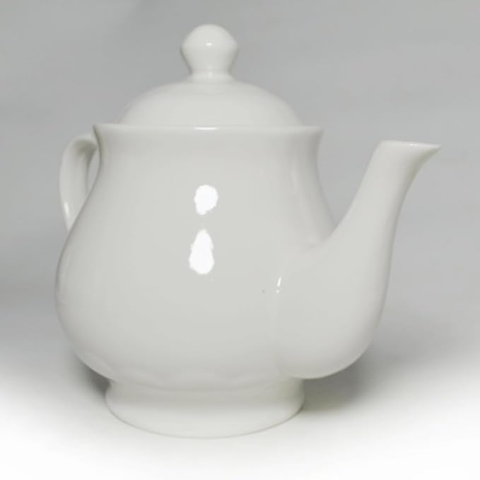 White Porcelain Teapot, Lotus Tea Pot Coffee Tea Water Pot Vintage Ceramic Gooseneck Kettle (26oz)