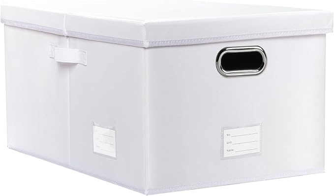 Collapsible Storage Box with Lid [1-Pack] Leather Fabric Foldable Storage Bin Organizer Container Basket Cube with Cover for Home Bedroom Closet Office Nursery White (22.8X15.7X11.8)