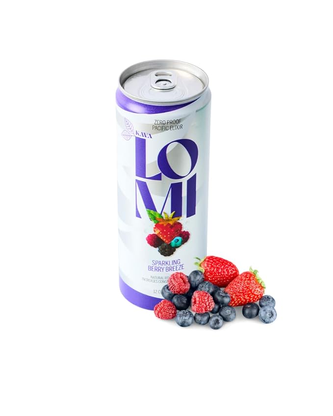 LOMI Zero Proof Pacific Elixir Sparkling Berry Breeze, Natural Relaxation Kava Drink with Adaptogens, Low-Calorie, Gluten-Free, Vegan, 12 fl oz, 4 Pack (Standard, Berry Breeze)