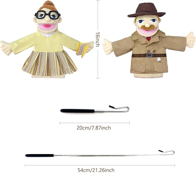 Professional Hand Puppets,2pcs Detective Puppet and Teacher Hand Puppet for Kids Role Play,Teaching Puppet Stuffed Toys Character Puppets with Movable Mouth（01-Detective&Teacher）