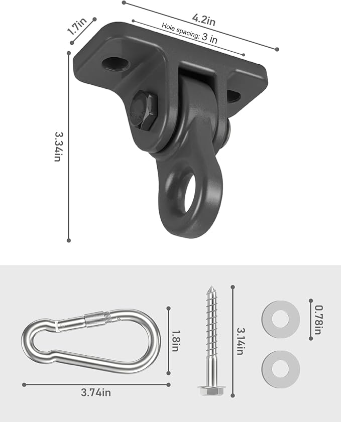 Heavy Duty Porch Swing Hangers Kit, with Screws Bolts for Wooden Sets Playground Porch Patio Yoga Seat Indoor Outdoor Hanging Snap Hooks (2 Pack Black)
