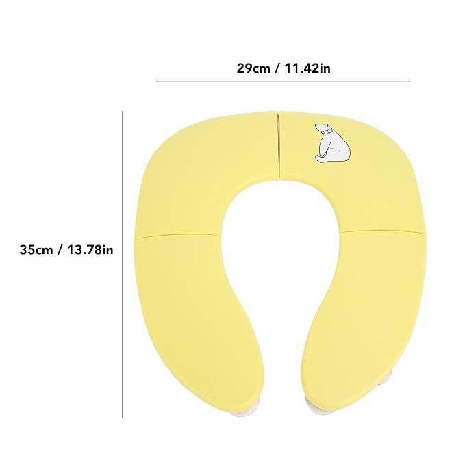 Fafeicy Kids Toilet Training Folding Travel Potty, PP Portable Toilet Cover with Non Slip Suction Cups, Foldable Cartoon Potty Seat for Outdoor Travel and Toddlers 35 X 29cm (Yellow)