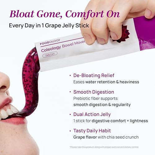 FOODOLOGY Coleology Bowel Movement Jelly, Grape & Prune, 10 Sticks PDRN, Biotin & Hyaluronic Acid, Vitamin for Skin Glow, Hair & Nail Support, Korean Jelly Collagen Sticks