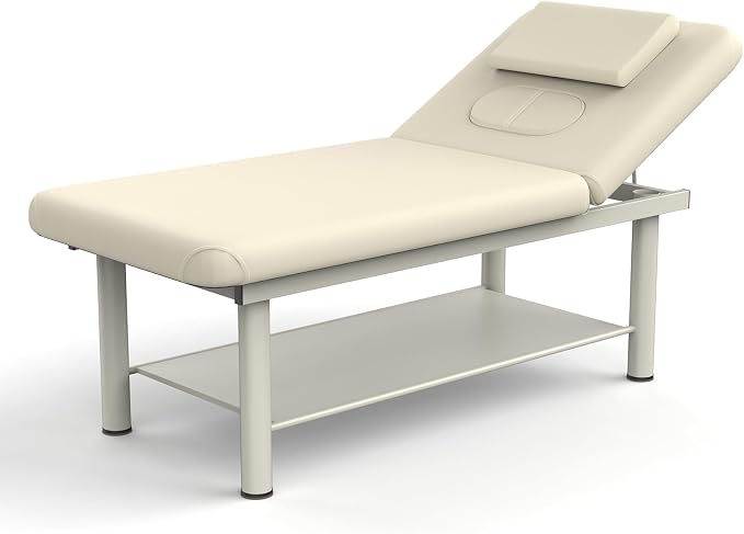 pouseayar Heavy Duty Professional Stationary Massage Bed with Wide Backrest for Therapy, Facial Treatments, Metal Frame, PU Leather
