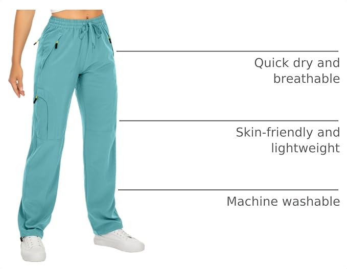 Womens Hiking Pants Quick Dry UPF 50 Lightweight Travel Golf Cargo Safari Pants Zipper Pockets