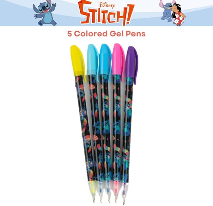Innovative Designs Disney Stitch Pencil Case Set with Stickers and Gel Pens for Kids, Molded with Zip Closure, Blue