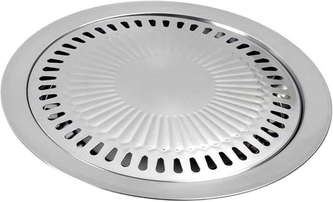 Saim Korean BBQ Grill Pan,Stainless Steel Non-Stick Roasting Smokeless Barbecue Grill Pan,Round Korean Style Stovetop for Indoor Outdoor Camping BBQ