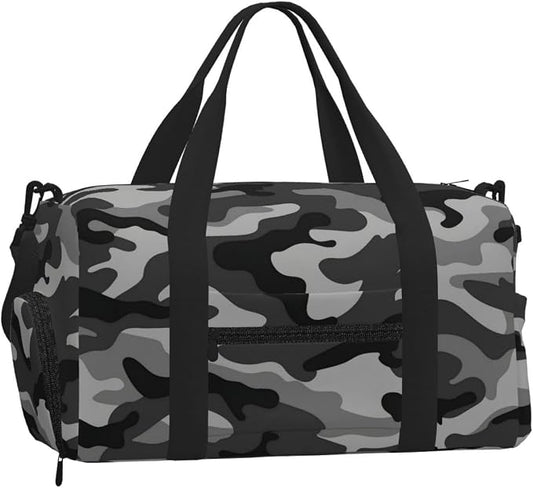 Fiokroo Sports Gym Bag Camouflage Grey Travel Duffel Bag For Men Women With Shoe Compartment Water Resistant Gym Bag Carry On Duffel Bag For Weekend Traveling Yoga Gym Sports
