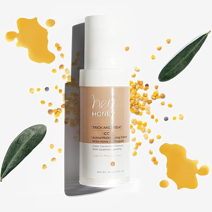 Hey Honey Trick and Treat CC Cream SPF 46 | Active Moisturizing Color Correcting Cream with Honey & Propolis | Best Cover For Rosacea, Skin Redness & Mature Skin | Cruelty-Free | 1 oz (Deep)