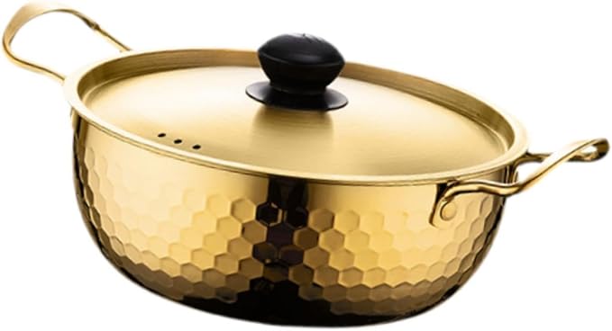 Korea Ramen Pot Stockpot Practical Stainless Steel with Lid Soup Pot Saucepan for Backyard Parties Hiking Picnic Pasta Curry, 22cm Gold
