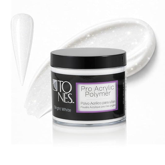 Tones Pro Acrylic Nail Powder, Sparkling Bright White (White with Sparkles), (8.5 Fl Oz) - Long-Lasting & Non-Yellowing Polymer for Salon Quality Nail Extensions & 3D Art