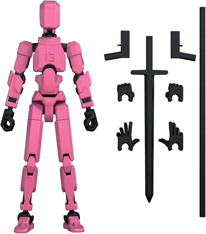 MerryXD T13 3D Action Figure,Assembly Completed Dummy Nova Tintan Lucky 13 Action Figure 3D Printed Multi-Jointed Movable Toy Pink