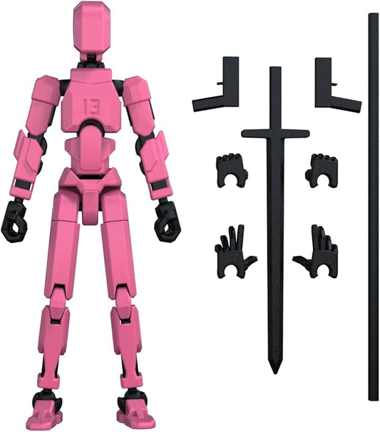 MerryXD T13 3D Action Figure,Assembly Completed Dummy Nova Tintan Lucky 13 Action Figure 3D Printed Multi-Jointed Movable Toy Pink