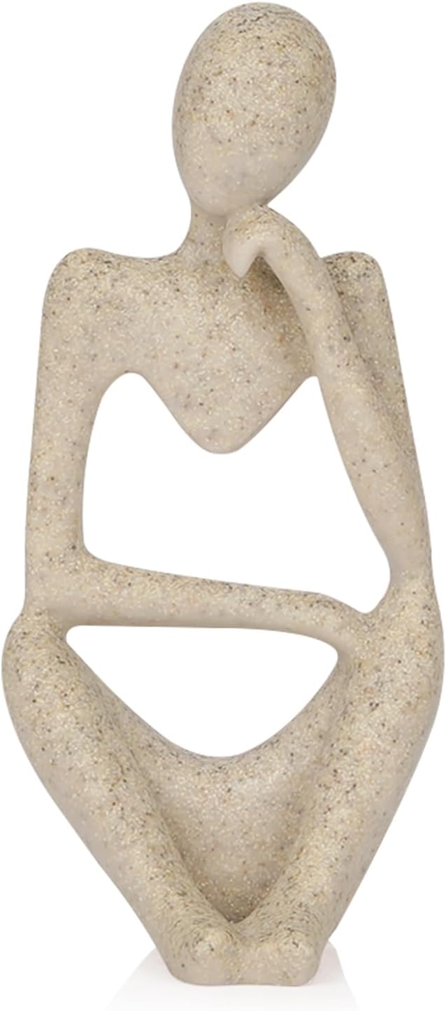 Sandstone Resin Thinker Statue Style Abstract Sculpture, Sandstone, Right | Small Statue Collectible Figurines, Modern Aesthetic Ornament for Home Office Bookshelf Desktop Coffee Table Decor