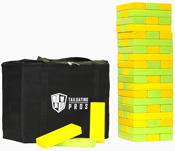 Tailgating Pros Premium Giant Toppling Timbers with Carrying Case – Choose Your Team Colors! Jumbo Outdoor Yard Game, Tower Grows to Over 5 Feet!