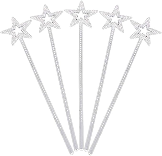 Tvoip 5PCS Girls Costume Props Star Magic Wand Angel Fairy Wands Sticks Birthday Party Wedding Halloween Cosplay Christmas 13 Inches (Silver)