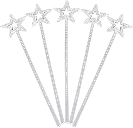 Tvoip 5PCS Girls Costume Props Star Magic Wand Angel Fairy Wands Sticks Birthday Party Wedding Halloween Cosplay Christmas 13 Inches (Silver)