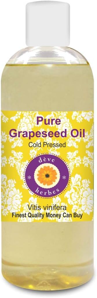 Deve Herbes Pure Grapeseed Oil (Vitis vinifera) 100% Natural Therapeutic Grade Cold Pressed 200ml (6.76 oz)