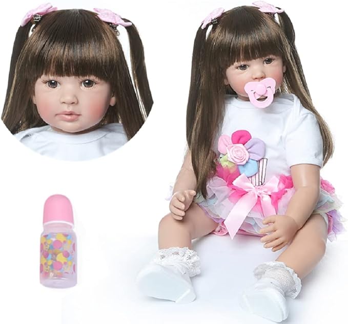 Pinky 24 inch 61cm Lovely Reborn Baby Girl Dolls Toddler Realistic Looking Life Like Baby Doll Vinyl Silicone Long Hair Babies Toy Gift