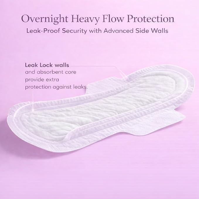 Organic Cotton Overnight Pads | Thin, Ultra Absorbent and Long Pads | Overnight Pads for Women | Sanitary Pads for Women Overnight | Period Pads | for Sensitive Skin,Overnight Maxi Pads (12 Count)