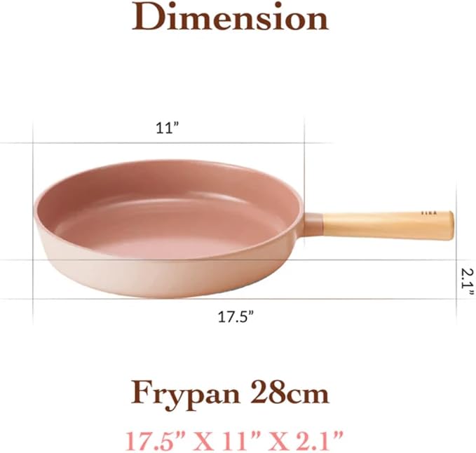 Neoflam FIKA Kitchen Essential 11-Inch Nonstick Pan with Wood Handle, Healthy Cooking Non Stick Skillet, Induction Compatible Cookware, Egg, Tamagoyaki, Made in Korea (28cm)