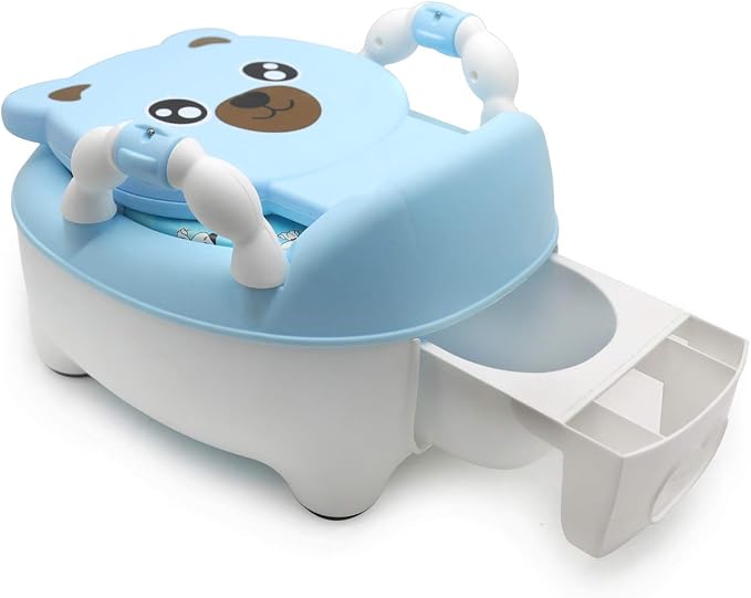HongK- Portable Bear Blue Kids Baby Potty Training Seat Toddler Lovely Toilet Seat Stool Chair [P/N: ET-BABY003-BLUE]