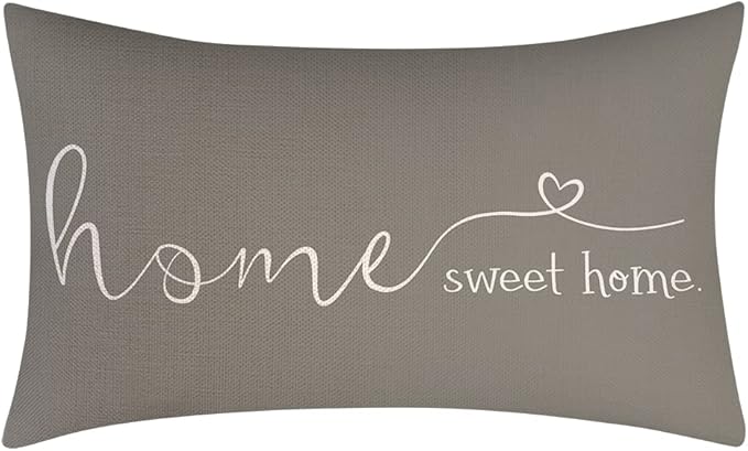 Home Sweet Home Quotes Farmhouse Pillow Covers, 12x20 Inch, Decorative Throw Pillow Case, Housewarming Gift, Grey