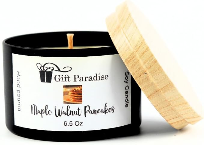 Soy Wax Candle in Black Metal Tin, 6.5 oz, Cotton Wick (6.5 oz, Maple Walnut Pancakes)