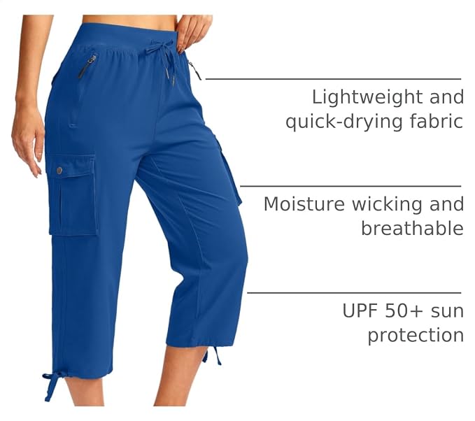 Soothfeel Women's Cargo Capris Pants with 6 Pockets Lightweight Quick Dry Travel Hiking Summer Pants for Women Casual