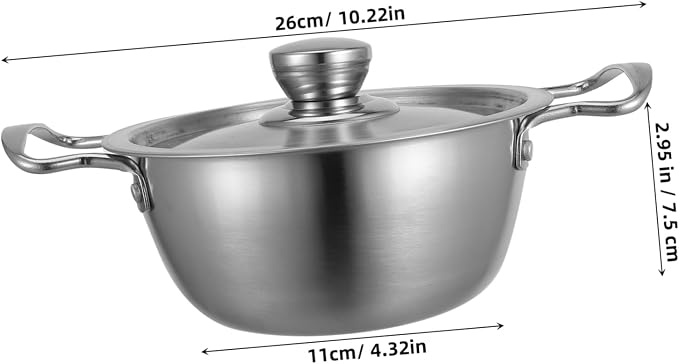 SHOWERORO Korean Ramen Noodle Pot Stainless Steel Soup Pot Dual Handles for Seafood and Pasta Cooking and Easy to Clean for Family Gatherings
