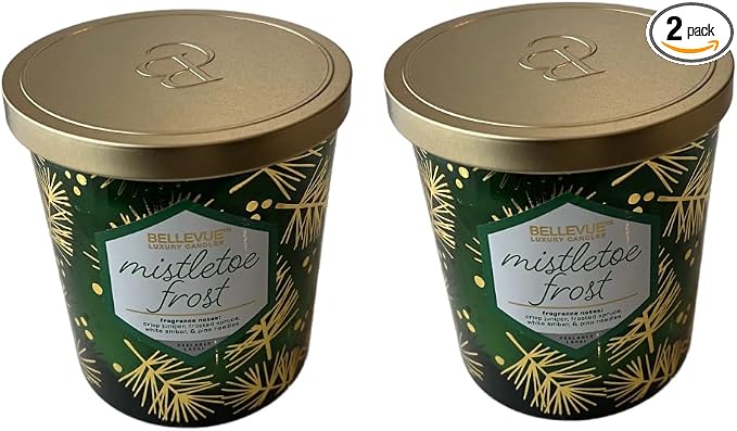 Bellevue Luxury Candles, 12 OZ Fragranced Candle, Soy Blend Wax, Essential Oils, Long-Lasting Burn, Home Fragrances, Aromatherapy Home Scented Candles Scent Mistletoe Frost Pack of 2