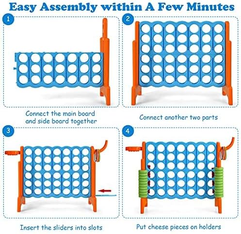 DORTALA Giant 4-in-A-Row, Plastic Jumbo Connect Game Set w/42 Jumbo Rings, Quick-Release Slider, Ring Toss, 2.5Ft Indoor Outdoor 4 to Score Yard Game w/Basketball Hoop