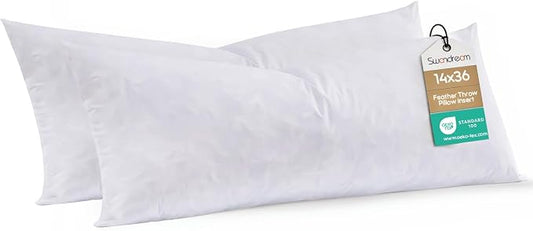 14x36 Feather Long Lumbar Pillow Inserts, Decorative Throw Pillow Inserts for Covers, Fuller Fit with Soft Support for Bed and Couch, Set of 2