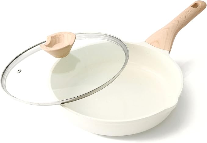 Kordisen Ceramic Nonstick Frying Pan Skillet with Lid, 9.5 Inch Cooking Pan | Non Toxic, Healthy Coating, Induction Compatible, Heat Resistant Handle, PFOA & PFAS Free