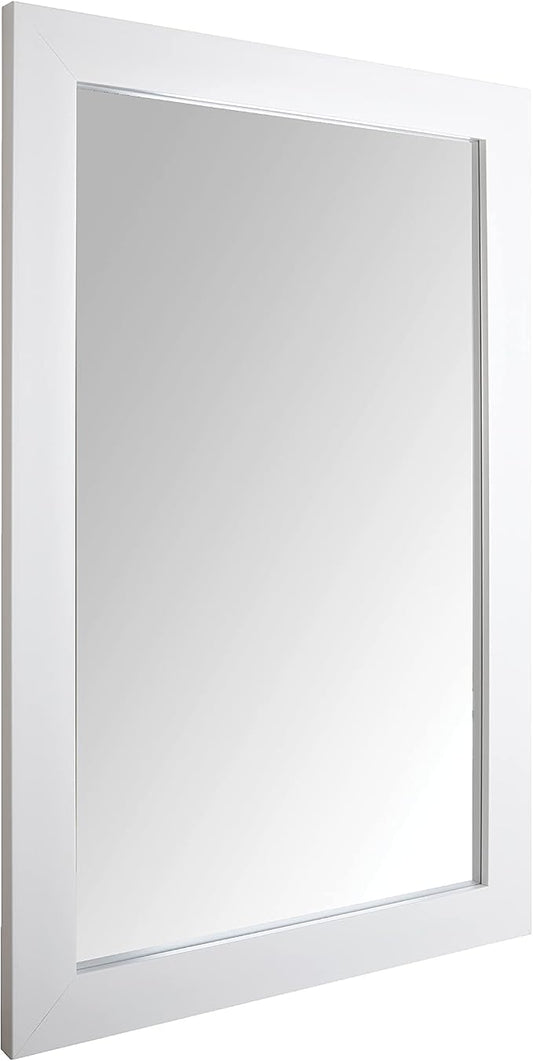 Amazon Basics Rectangular Wall Mount Mirror for Bedroom, Living Room, Entryway, Wide Trim, 24" x 36", White